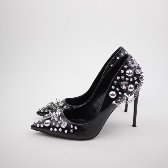 STEVE MADDEN Women's 10 Black stiletto high heels closed toe pump silver studded - Picture 2 of 13